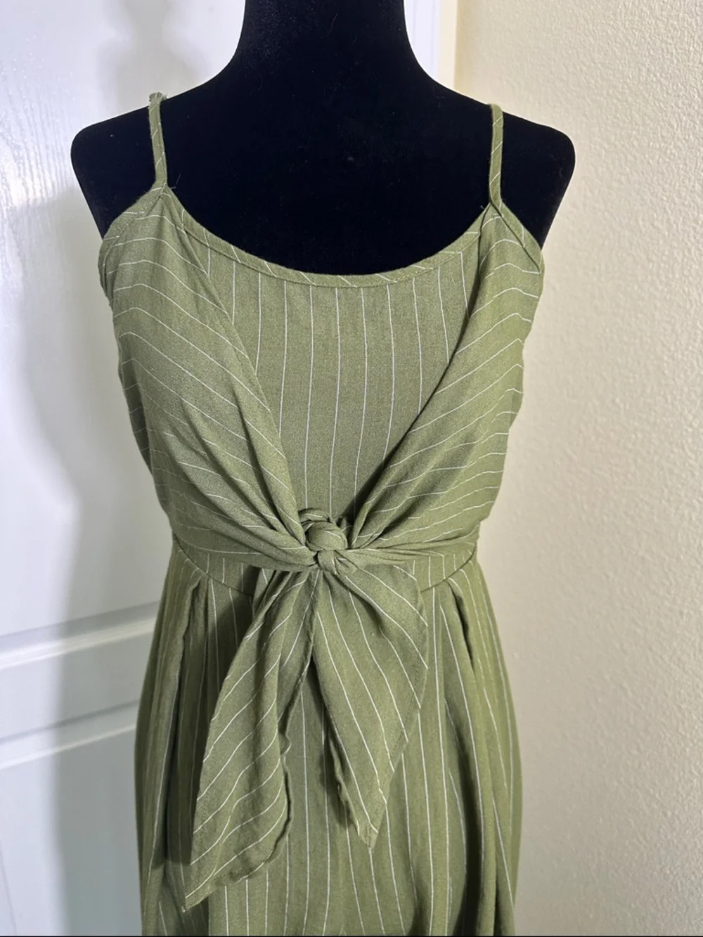 Fly Tomato Olive Green striped Tie-Front Wide-Leg Jumpsuit. Size X-Small - Picture 9 of 10